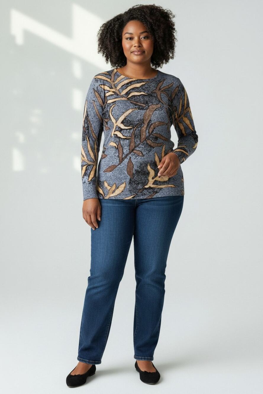 Nic + Zoe Midnight Fern Cotton Blend Sweater Plus Size 3X Blue Black Brown